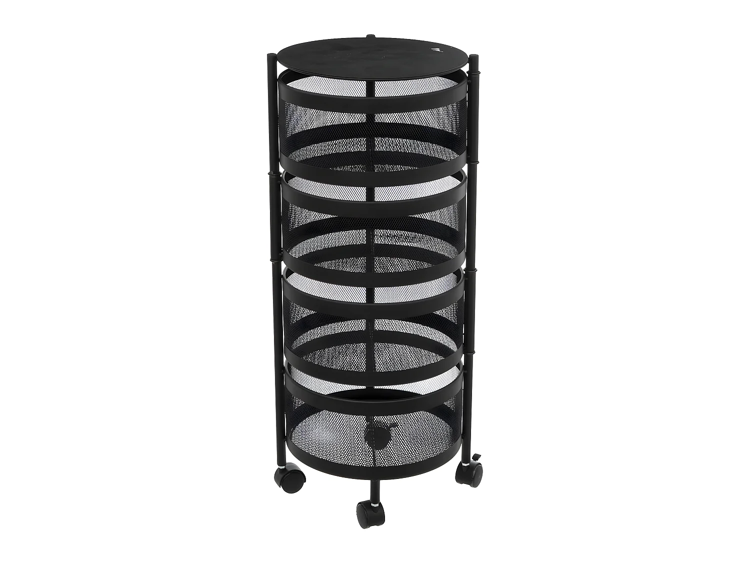 Resserre de cuisine 4 Paniers rotatifs sur roues en Métal Noir H 76 cm