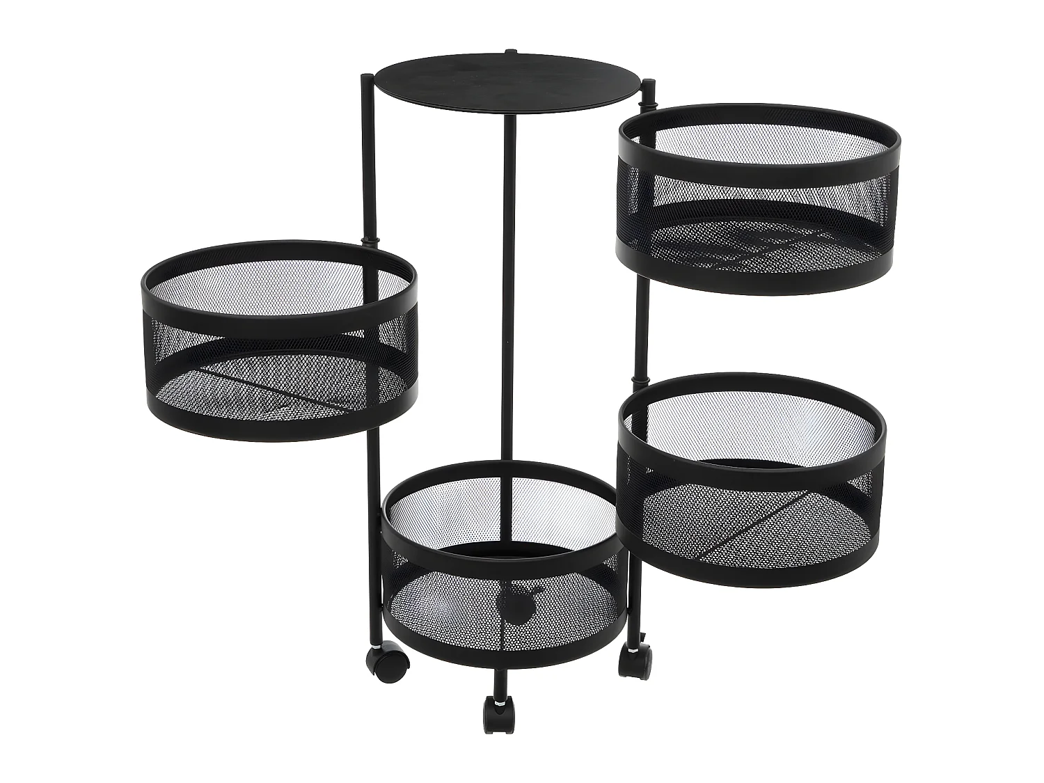 Resserre de cuisine 4 Paniers rotatifs sur roues en Métal Noir H 76 cm