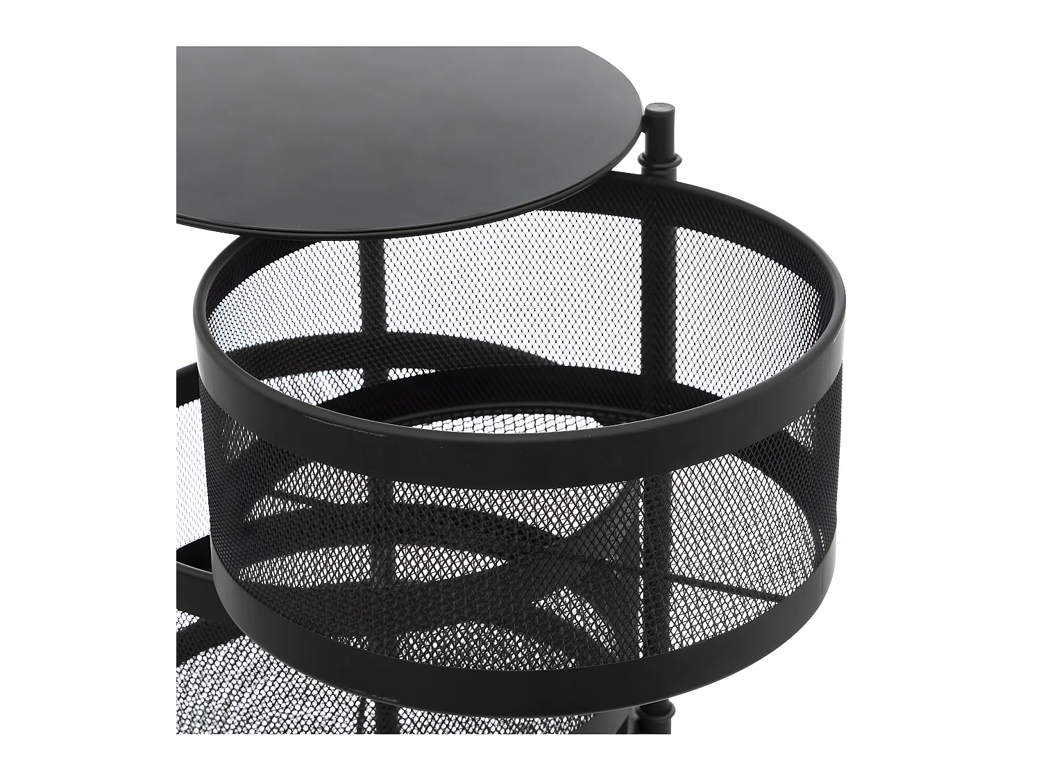 Resserre de cuisine 4 Paniers rotatifs sur roues en Métal Noir H 76 cm