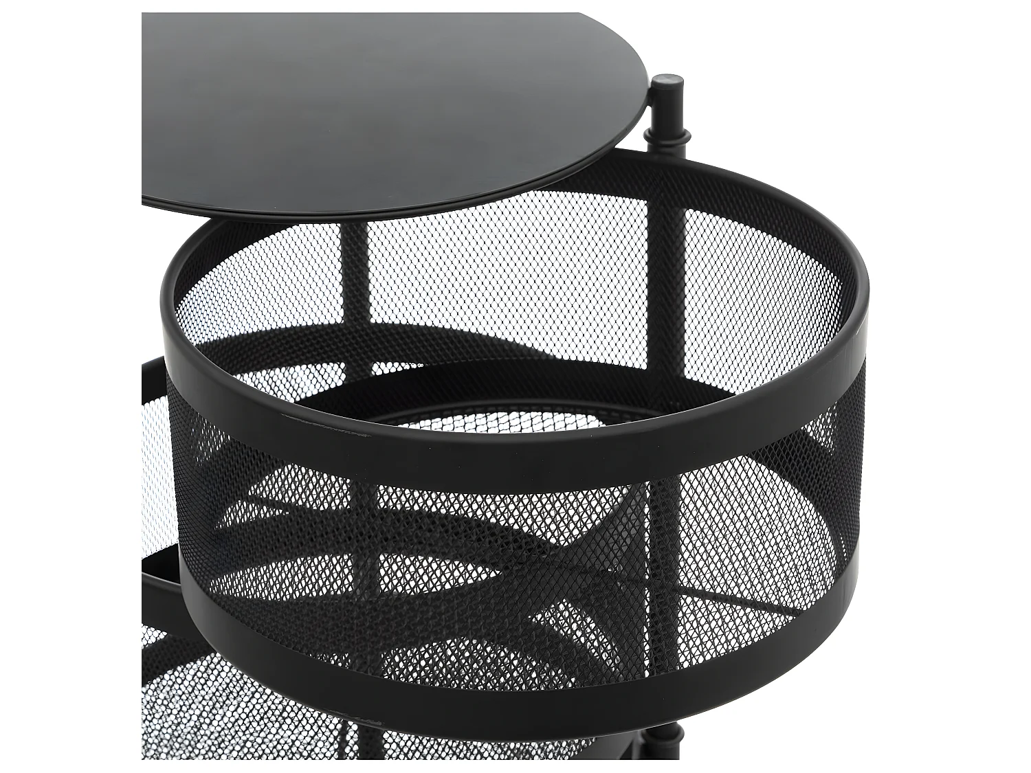 Resserre de cuisine 4 Paniers rotatifs sur roues en Métal Noir H 76 cm