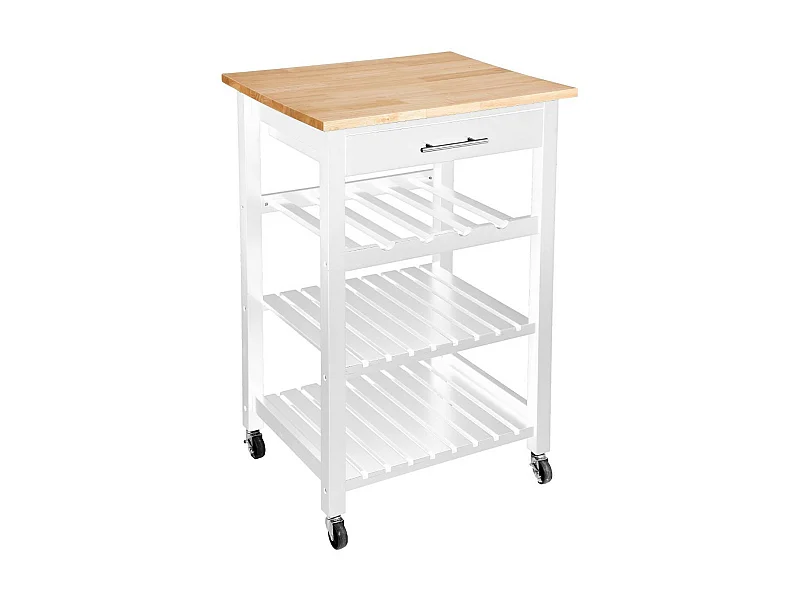 Meuble Desserte de cuisine roulante en Bois Blanc et Naturel H 87 cm