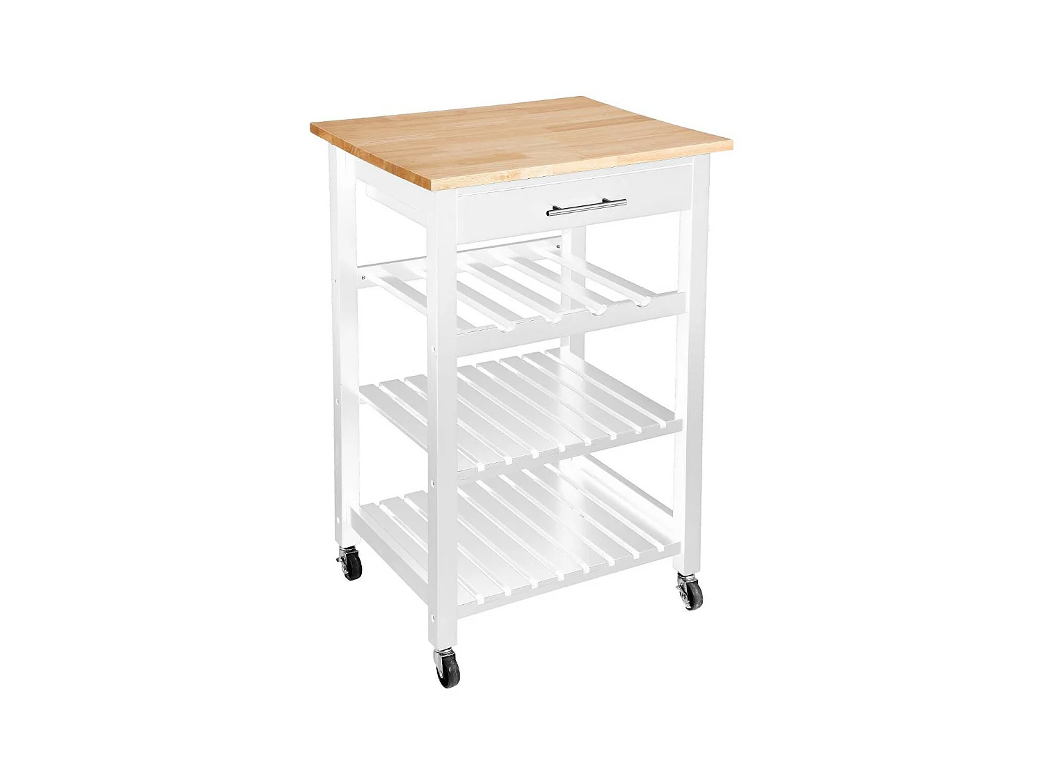 Meuble Desserte de cuisine roulante en Bois Blanc et Naturel H 87 cm