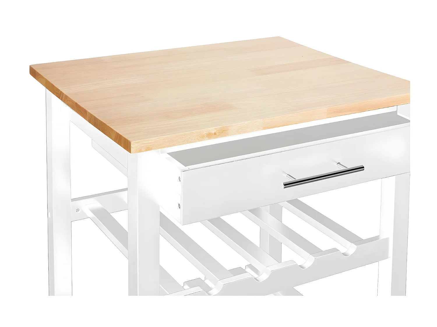 Meuble Desserte de cuisine roulante en Bois Blanc et Naturel H 87 cm
