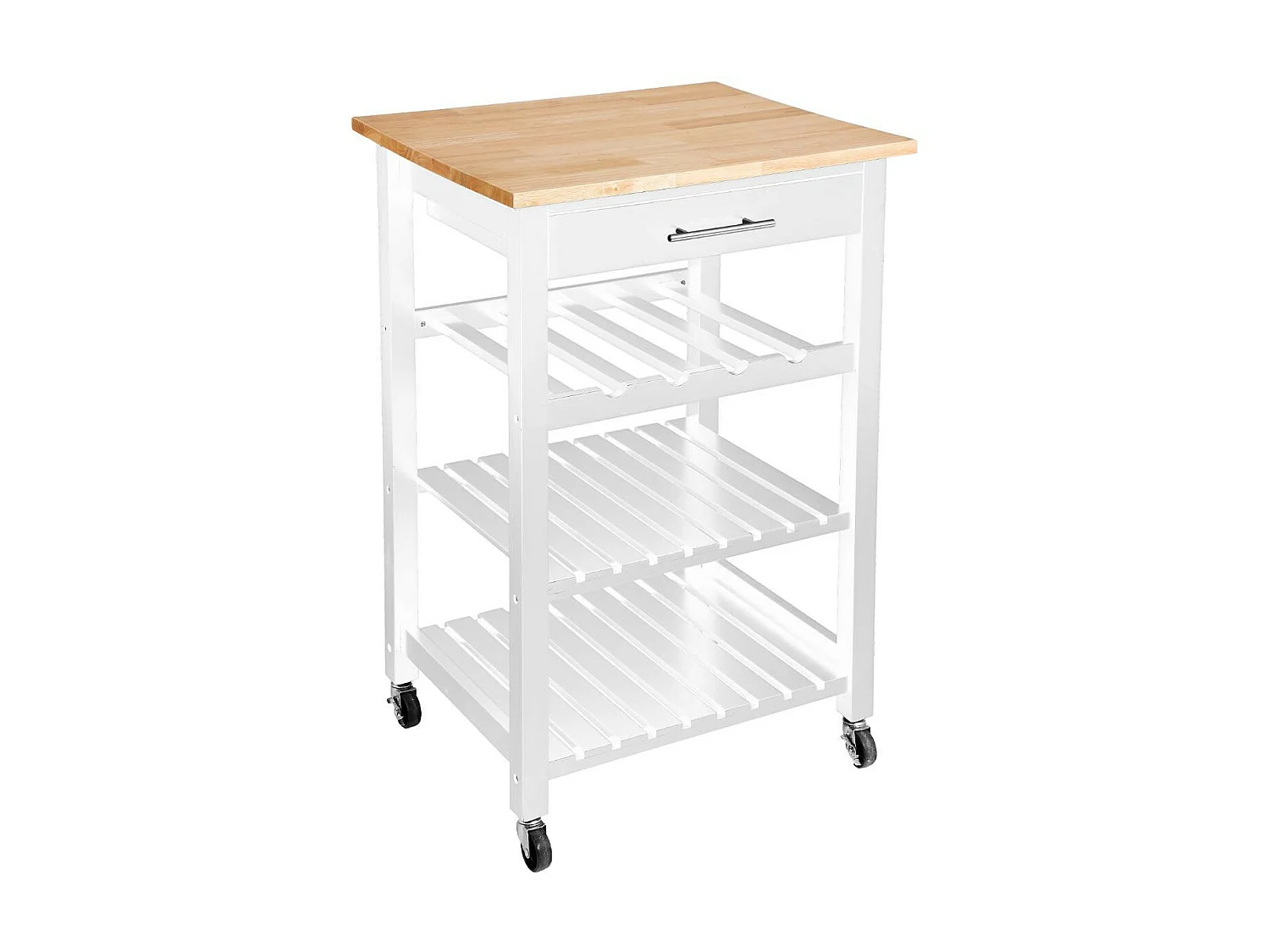 Meuble Desserte de cuisine roulante en Bois Blanc et Naturel H 87 cm