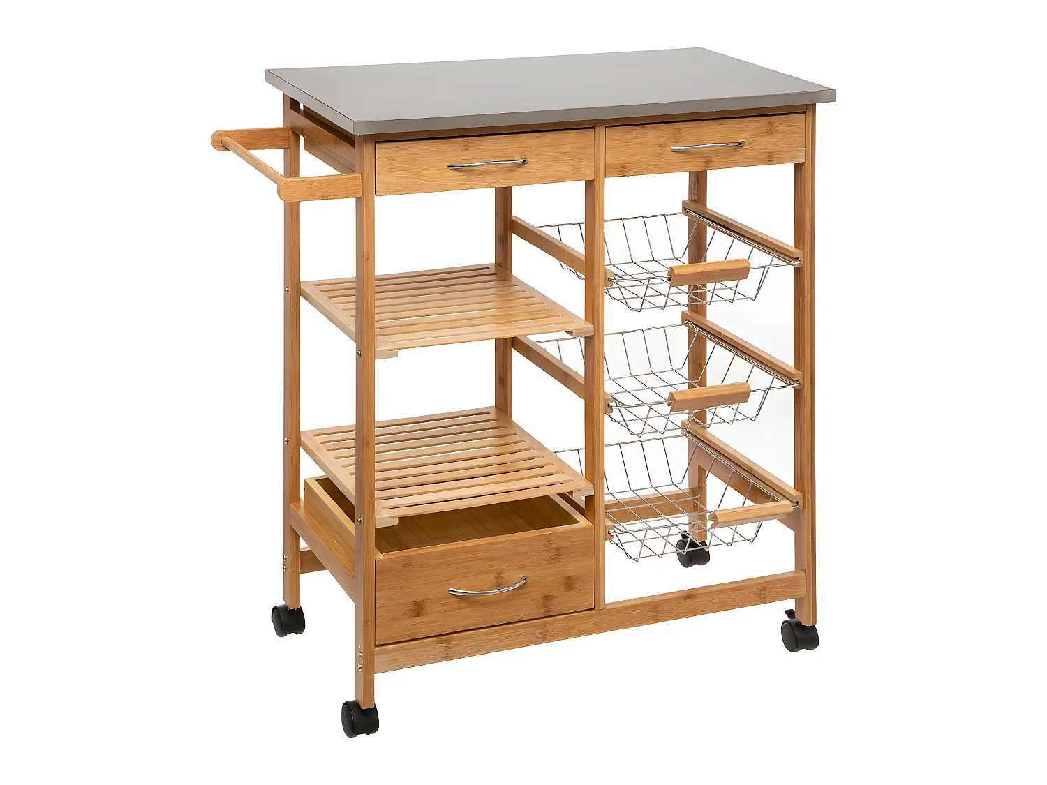 Desserte de cuisine roulante en Bambou avec plan de travail en métal