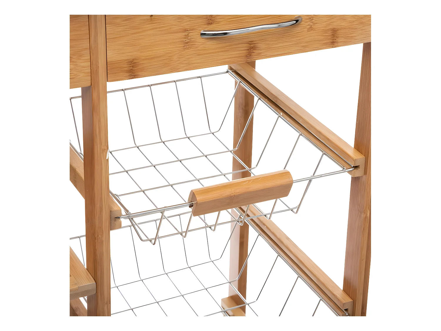 Desserte de cuisine roulante en Bambou avec plan de travail en métal