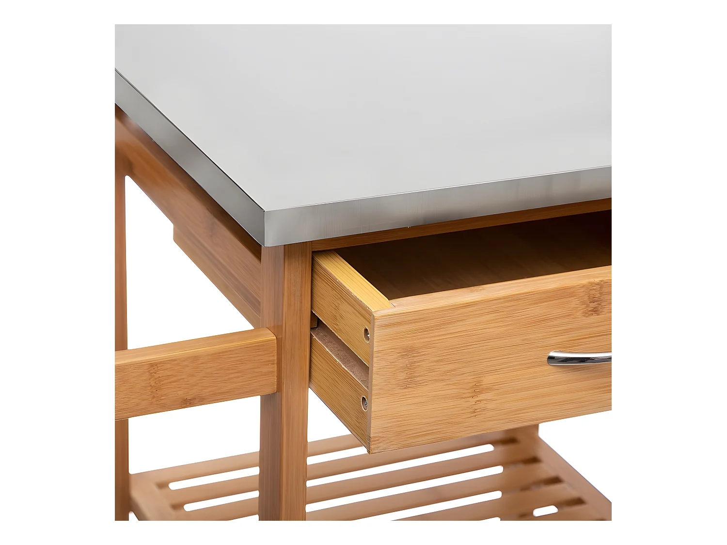 Desserte de cuisine roulante en Bambou avec plan de travail en métal