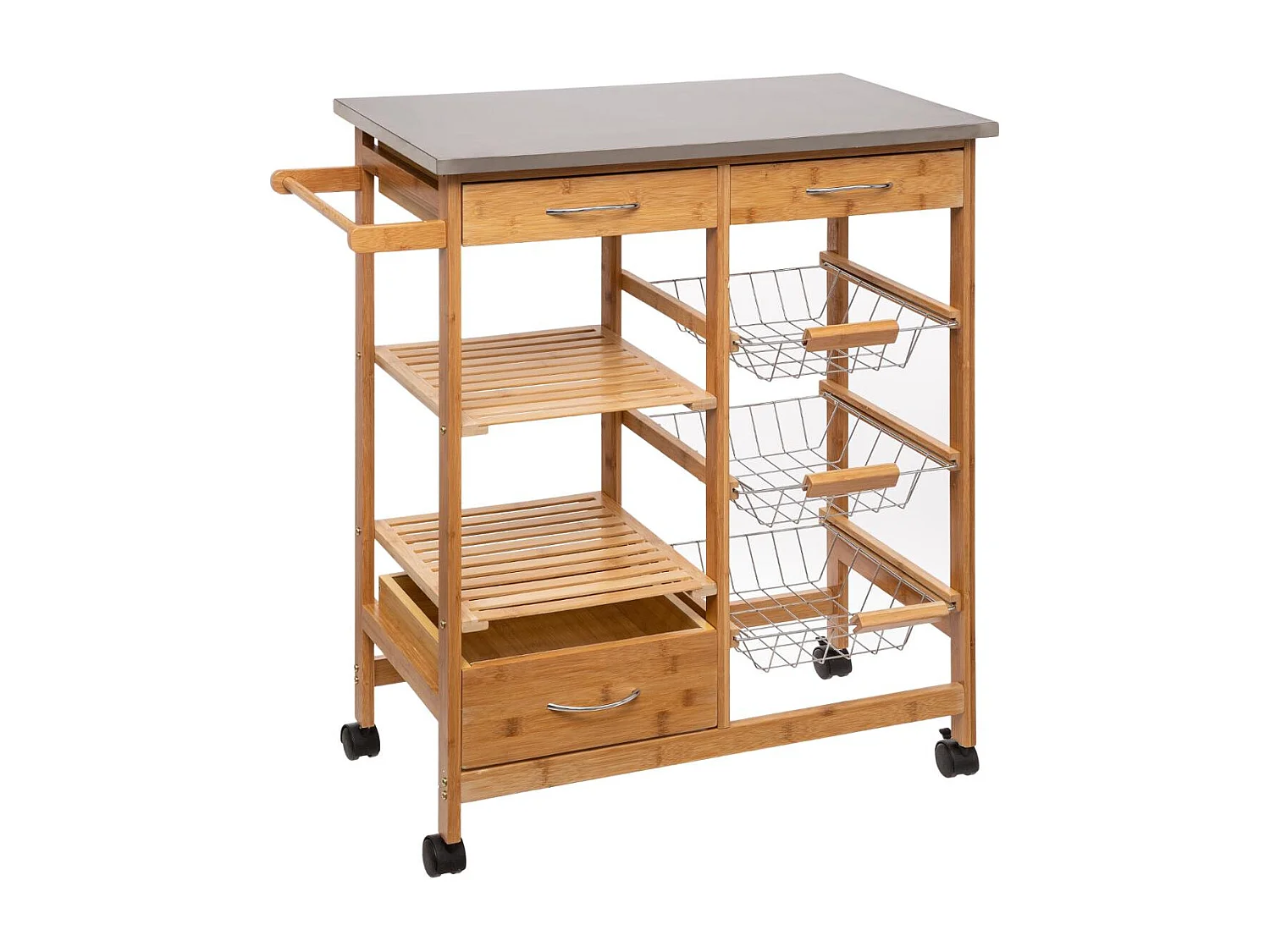 Desserte de cuisine roulante en Bambou avec plan de travail en métal