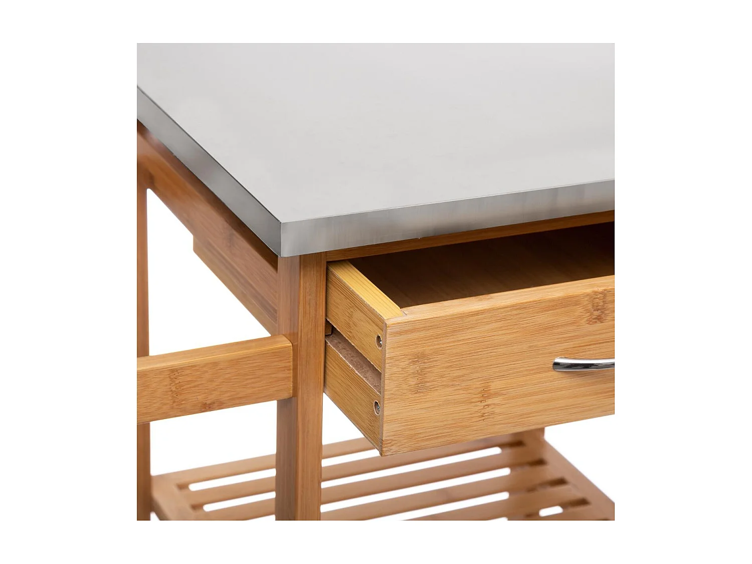 Desserte de cuisine roulante en Bambou avec plan de travail en métal