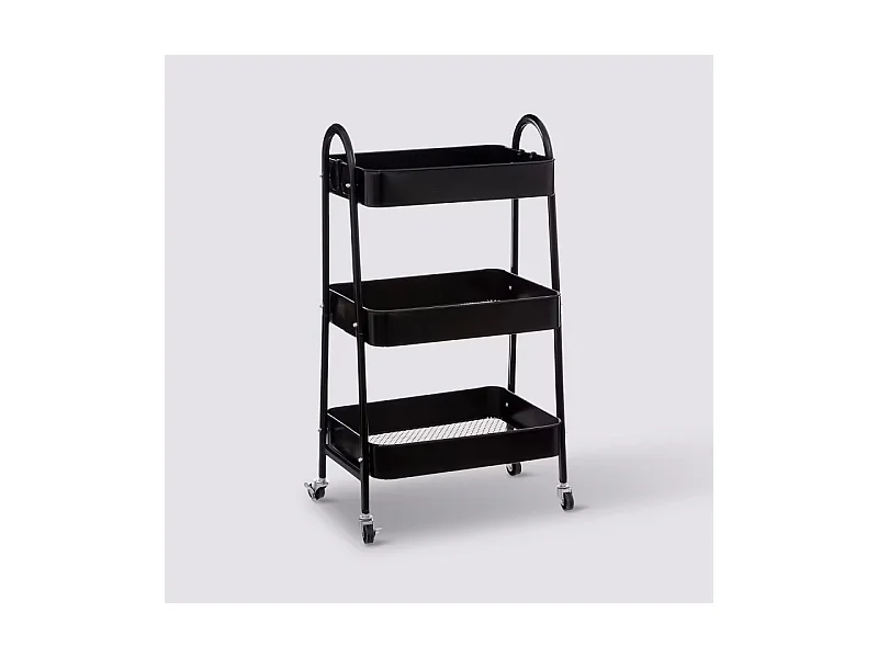 Desserte roulante 3 niveaux en Métal Noir H 80 cm