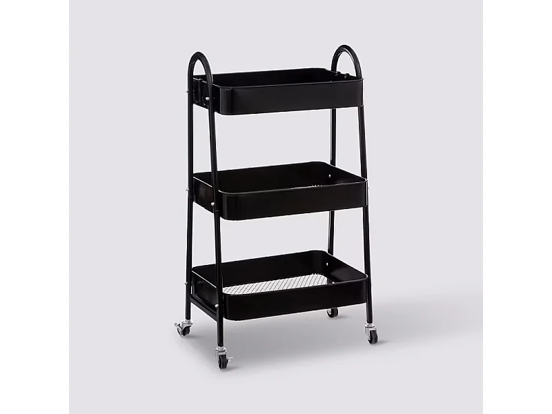 Desserte roulante 3 niveaux en Métal Noir H 80 cm