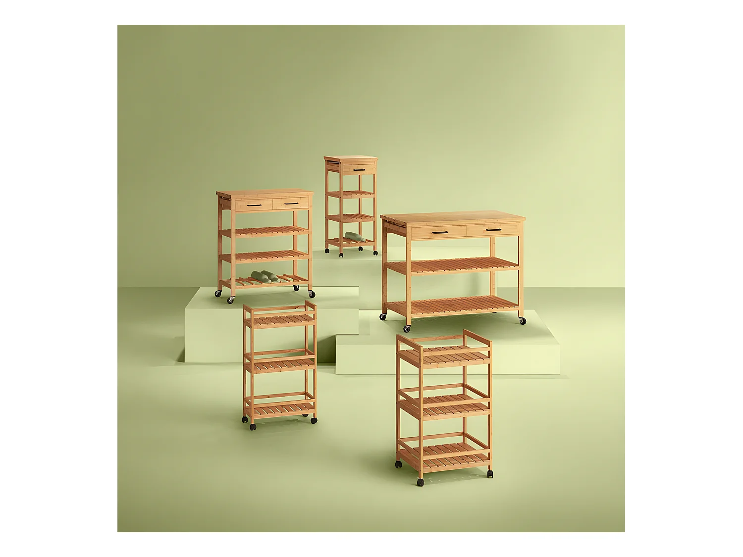 Desserte roulante de cuisine en Bambou H 90 cm