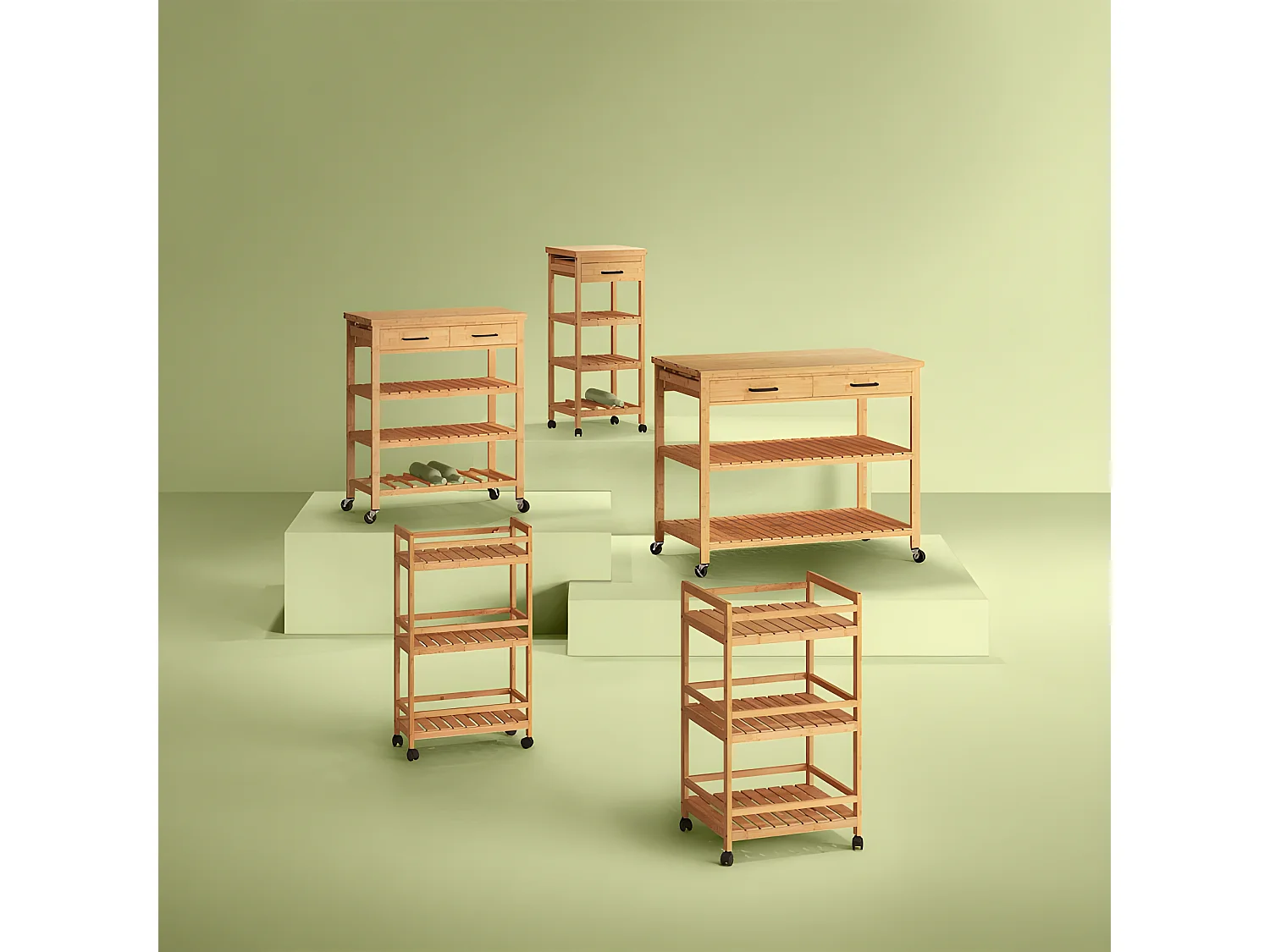 Desserte roulante de cuisine en Bambou H 90 cm