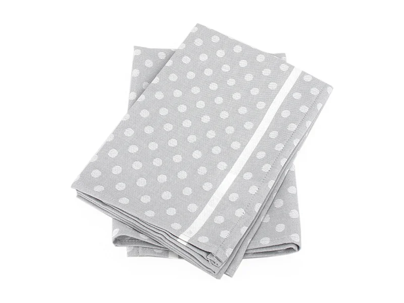 Lot de 2 torchons de cuisine toile 50x70 cm DOTS gris