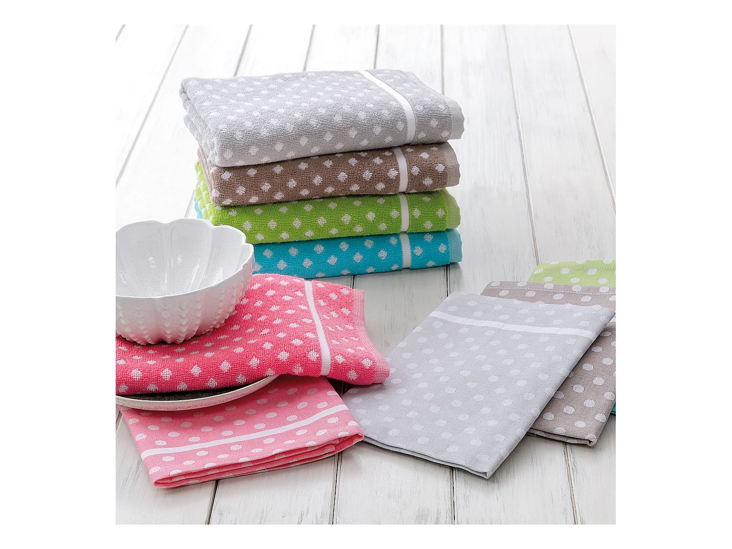 Lot de 2 torchons de cuisine toile 50x70 cm DOTS rose