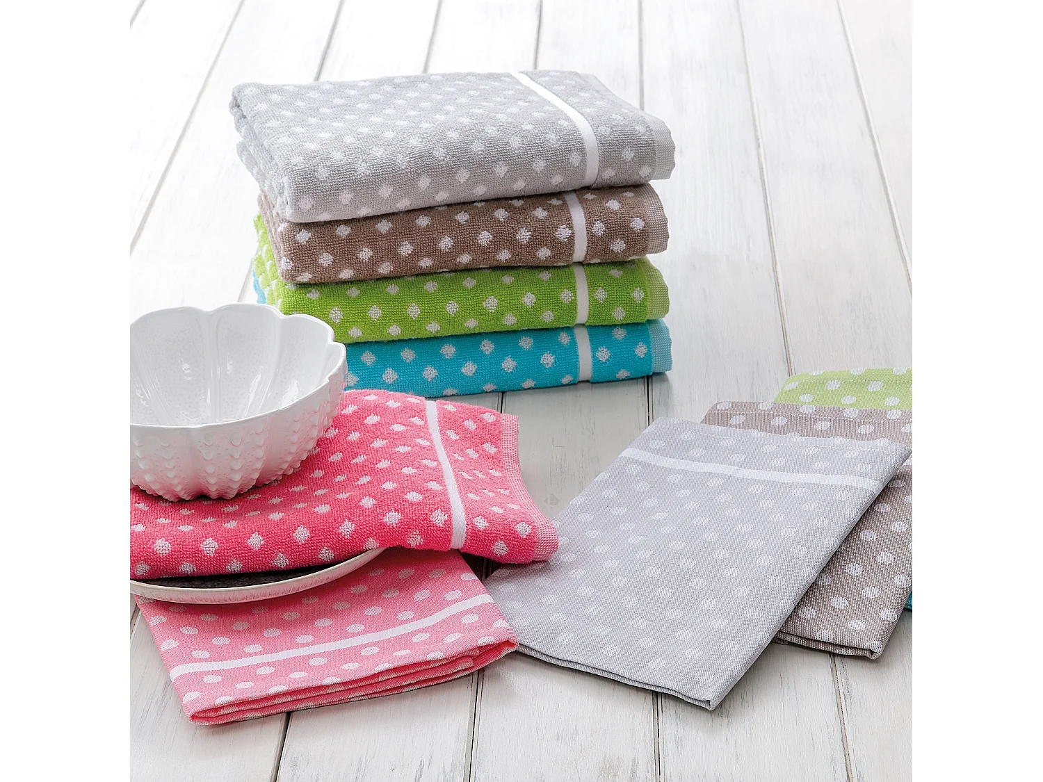 Lot de 2 torchons de cuisine toile 50x70 cm DOTS rose