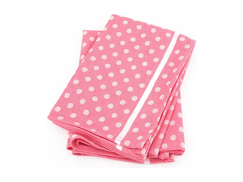 Lot de 2 torchons de cuisine toile 50x70 cm DOTS rose