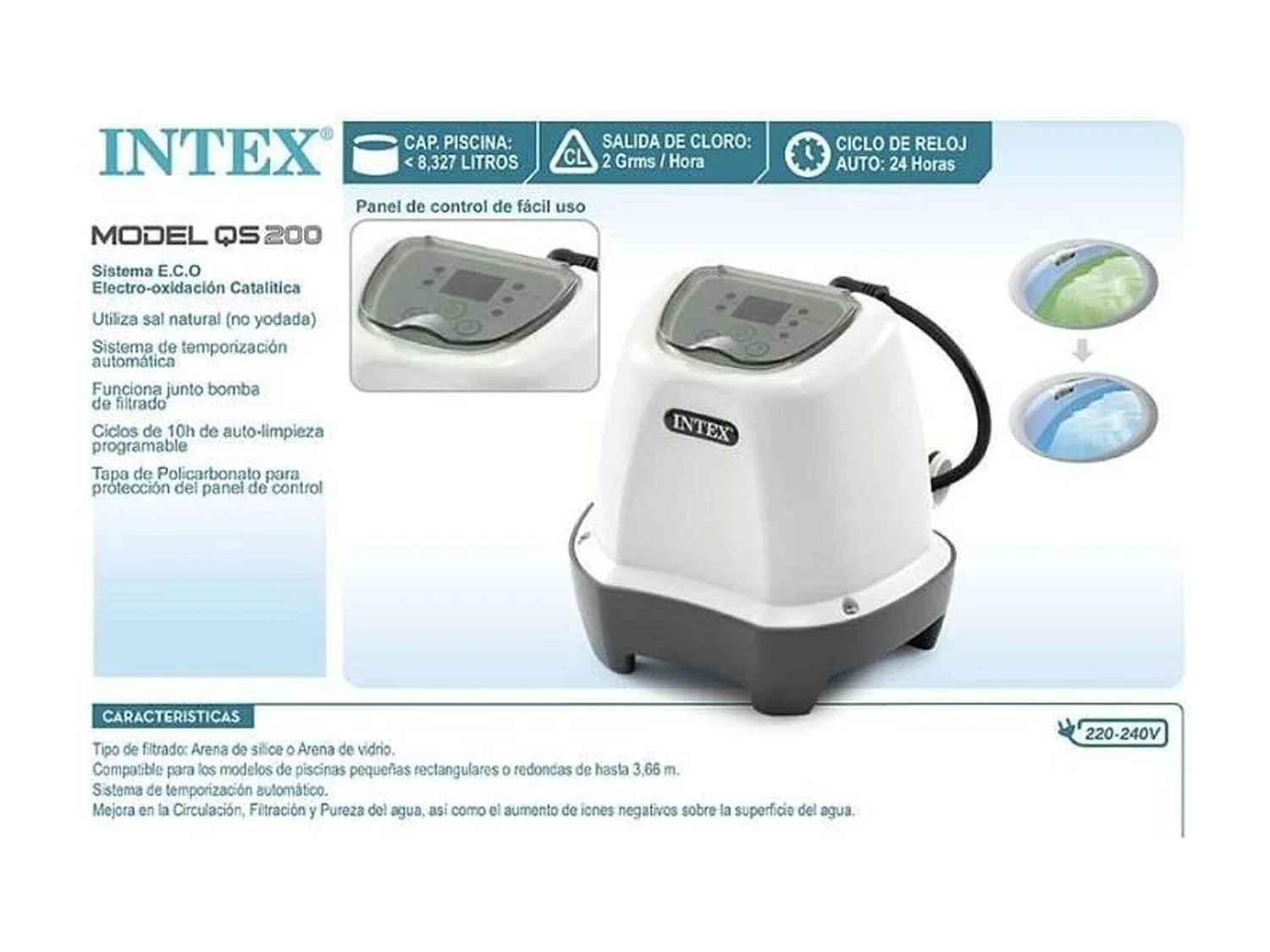 Stérilisateur au sel QS200 pour piscine jusqu'à 8m3 Intex