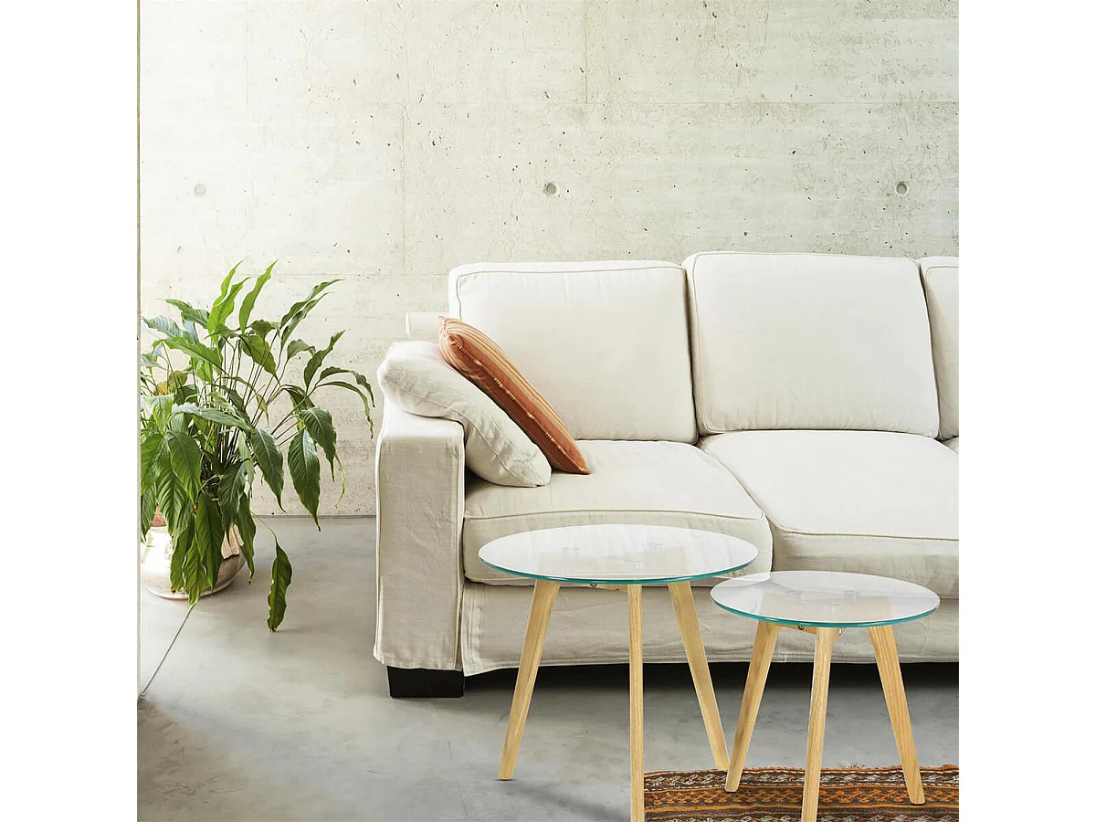 GLASS - Lot de 2 Tables Gigognes Rondes Verre Trempé