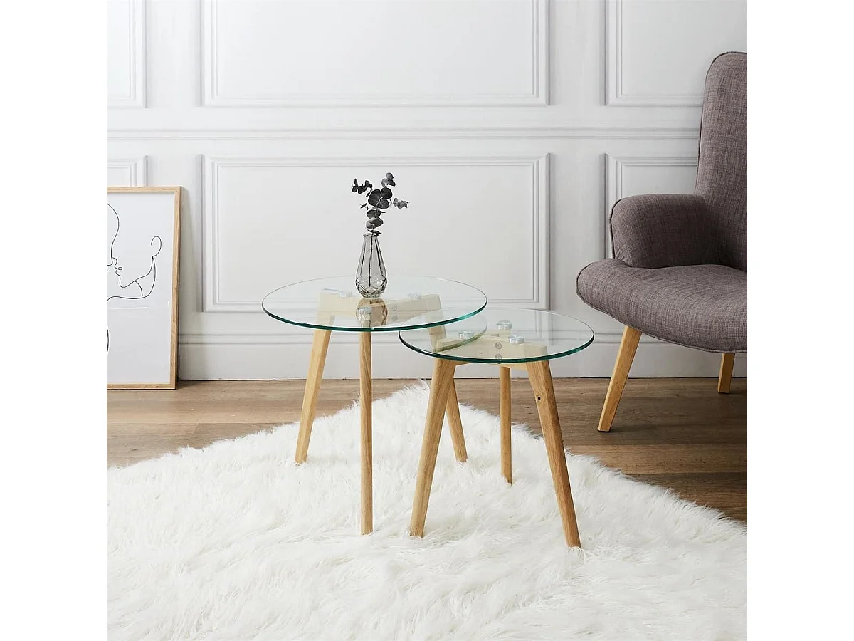 GLASS - Lot de 2 Tables Gigognes Rondes Verre Trempé