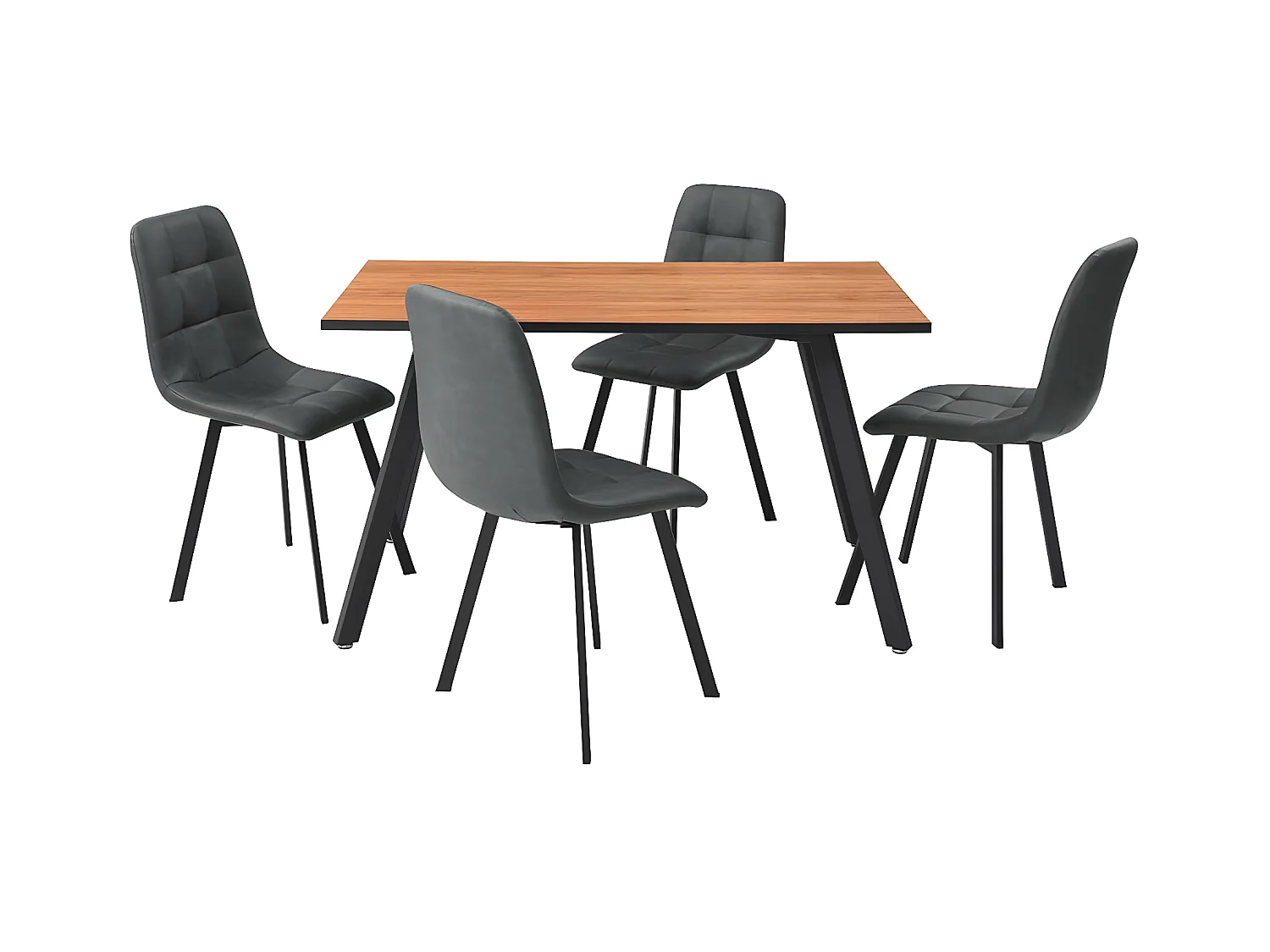 IZMIR - Ensemble Repas Table Rectangulaire + 4 Chaises Gris Foncé