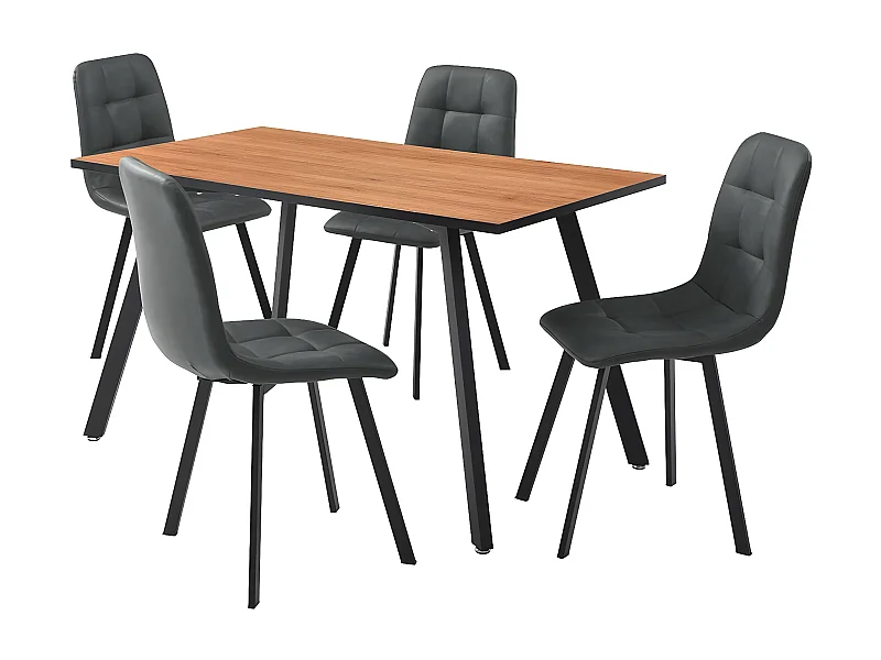 IZMIR - Ensemble Repas Table Rectangulaire + 4 Chaises Gris Foncé