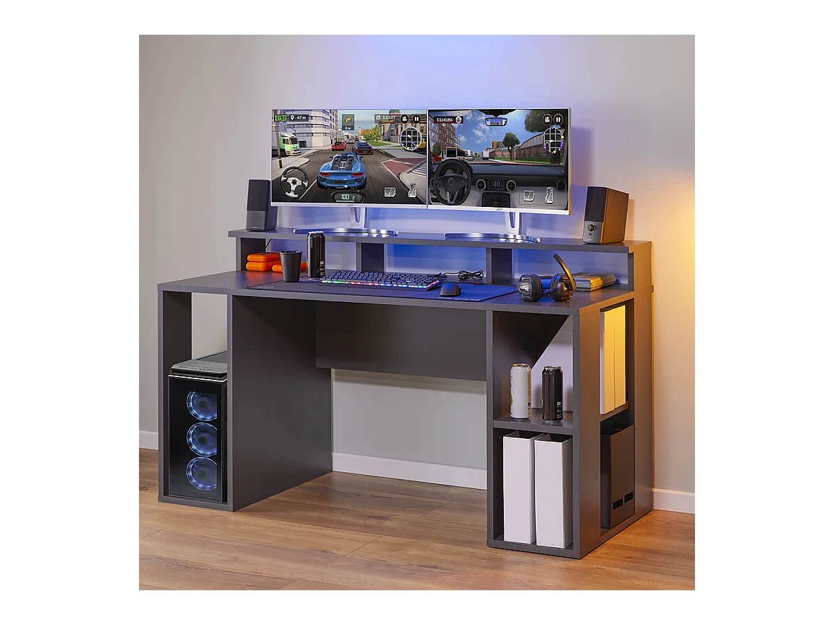 MARIO - Bureau Gamer Multi-Rangement Anthracite