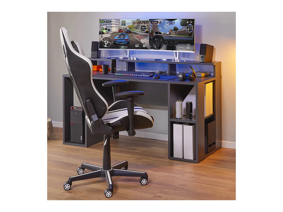 MARIO - Bureau Gamer Multi-Rangement Anthracite