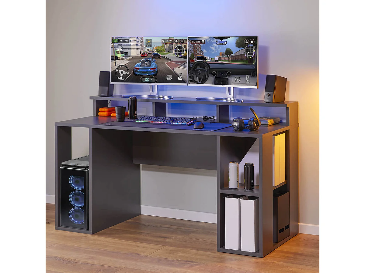 MARIO - Bureau Gamer Multi-Rangement Anthracite