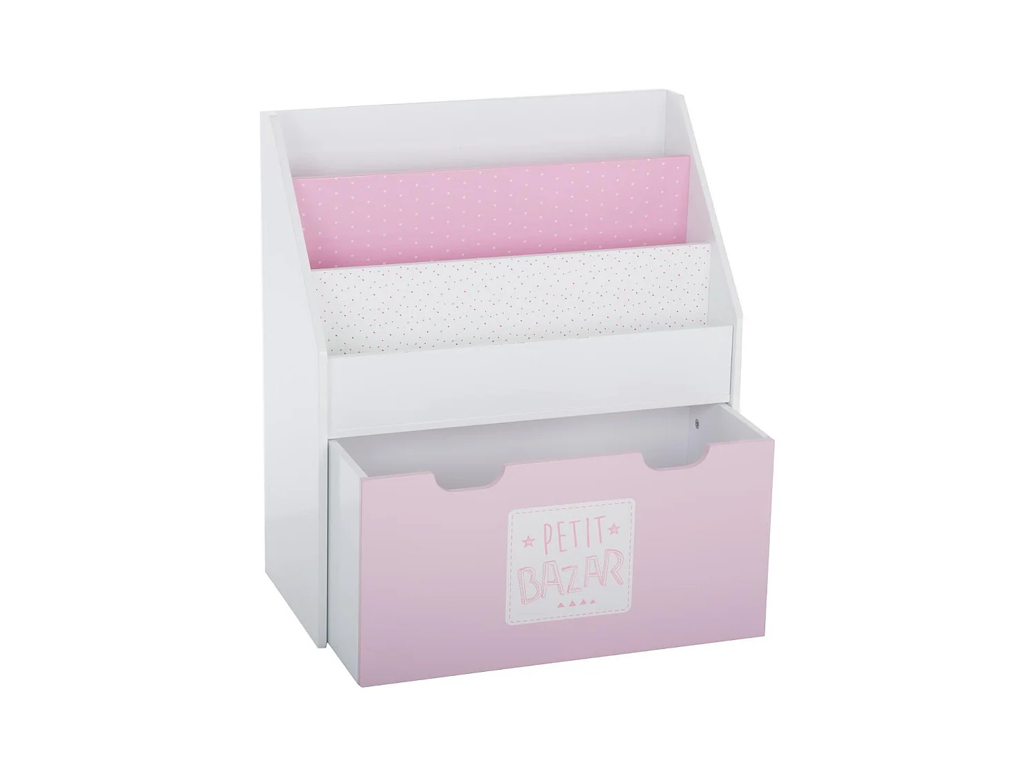 Bibliothèque Enfant blanche & rose avec bac de rangement sur roulette