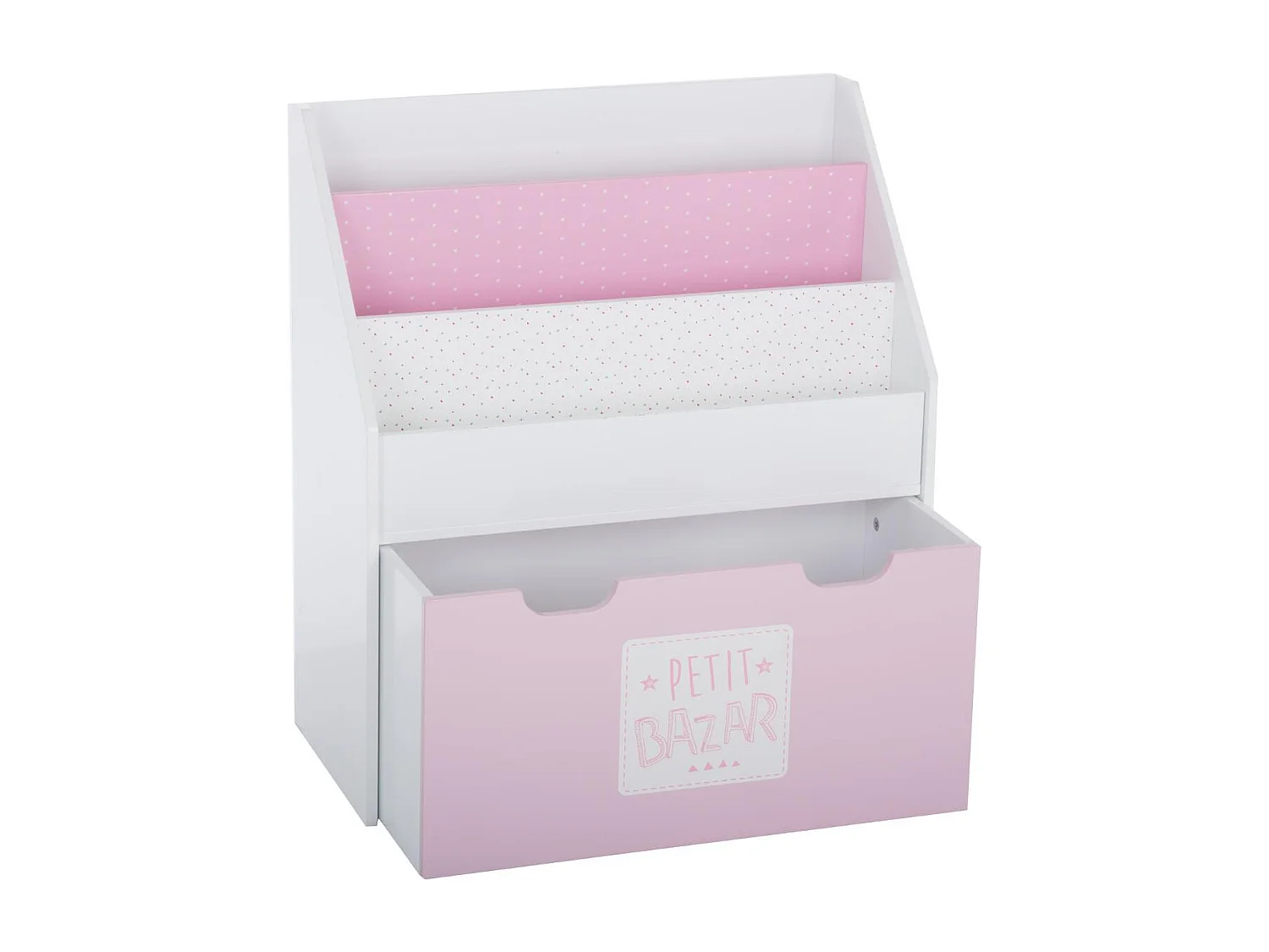 Bibliothèque Enfant blanche & rose avec bac de rangement sur roulette