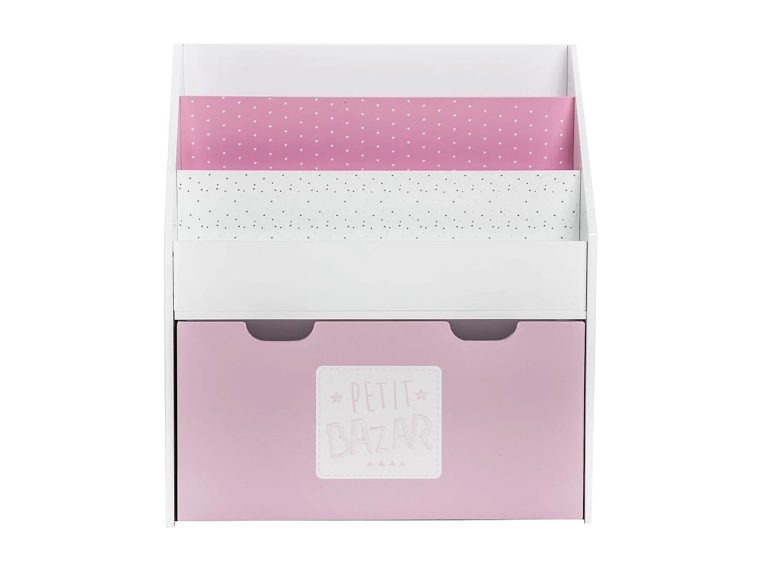 Bibliothèque Enfant blanche & rose avec bac de rangement sur roulette