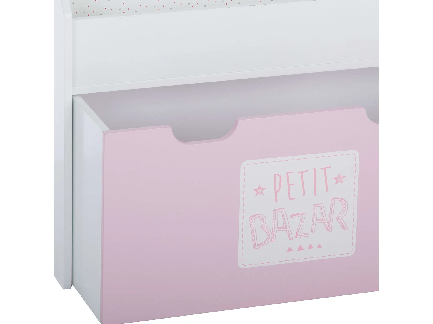 Bibliothèque Enfant blanche & rose avec bac de rangement sur roulette