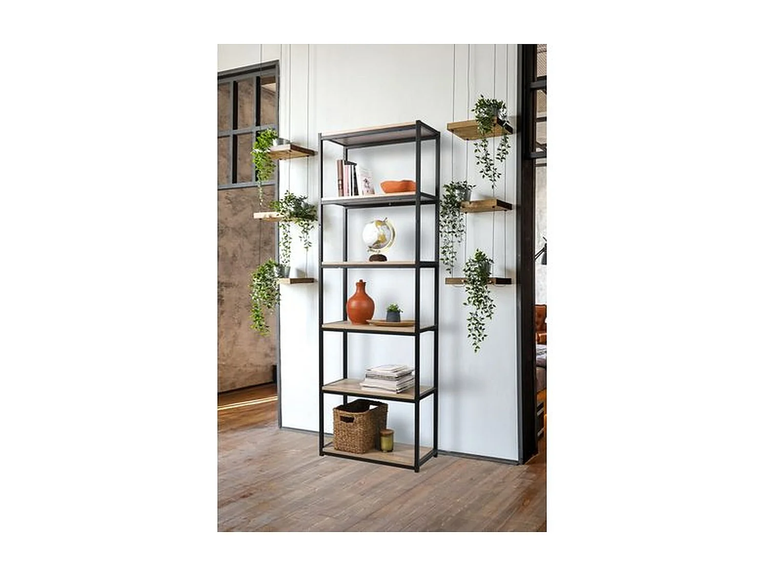 Etagère bibliothèque industrielle Dock - L. 60 x H. 180 cm - Noir