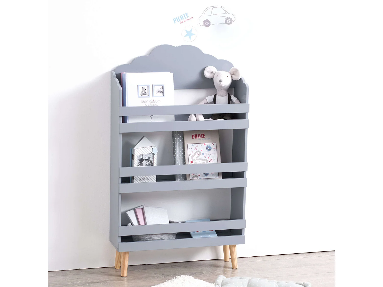 Bibliothèque Enfant Nuage gris 3 étagères