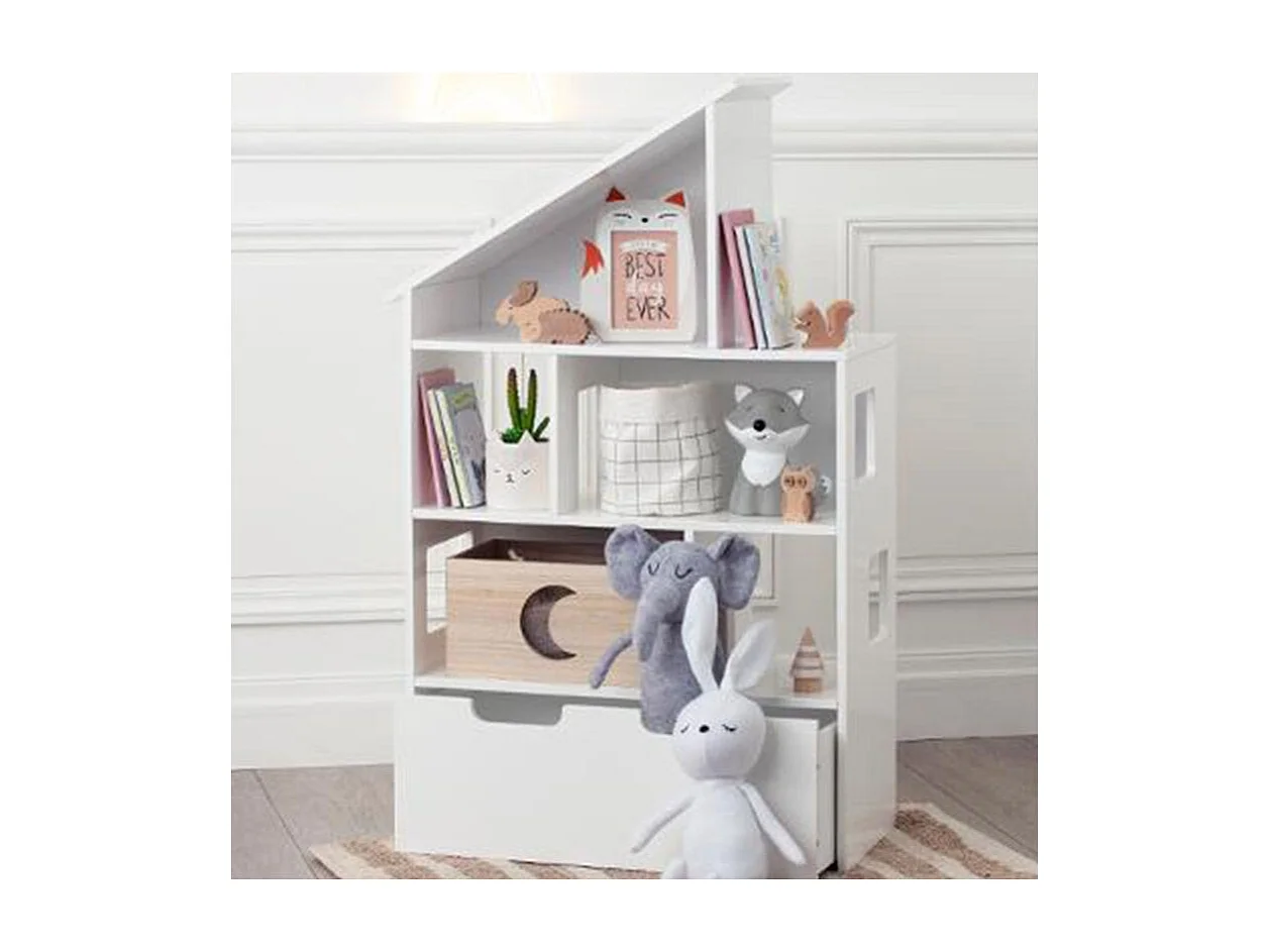 Étagère & Coffre à Roulettes "Maison" 103cm Blanc