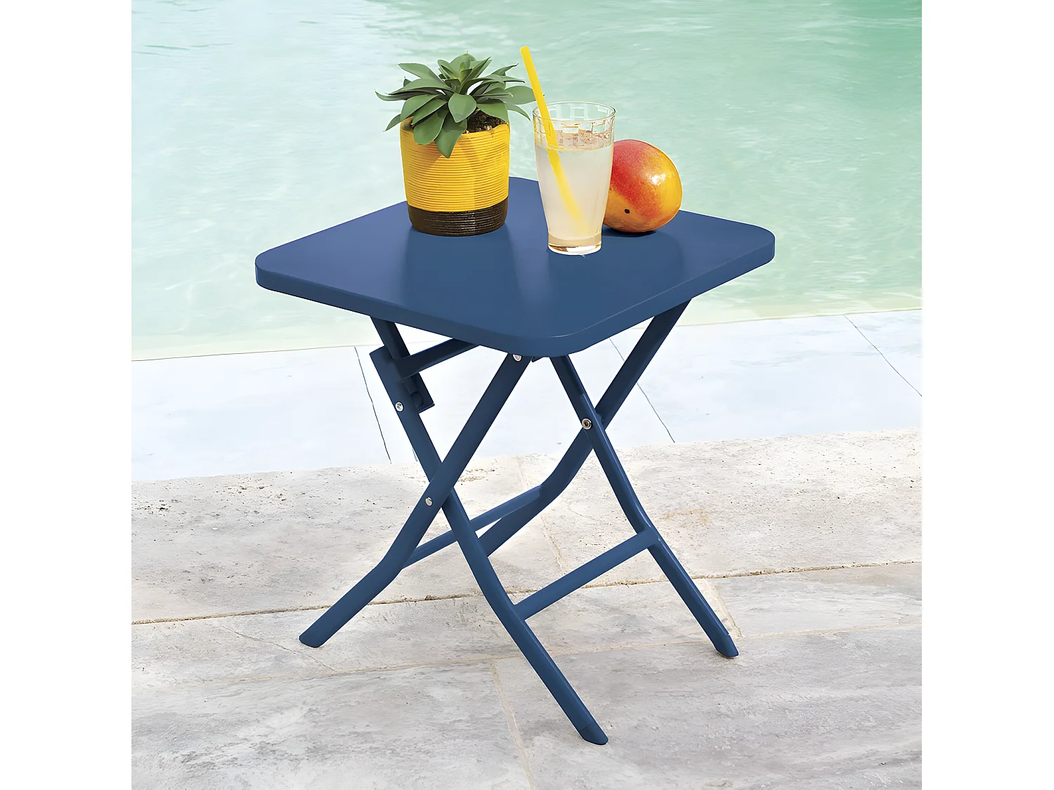 Table d'appoint pliante 40x40 Greensboro bleu indigo Hespéride
