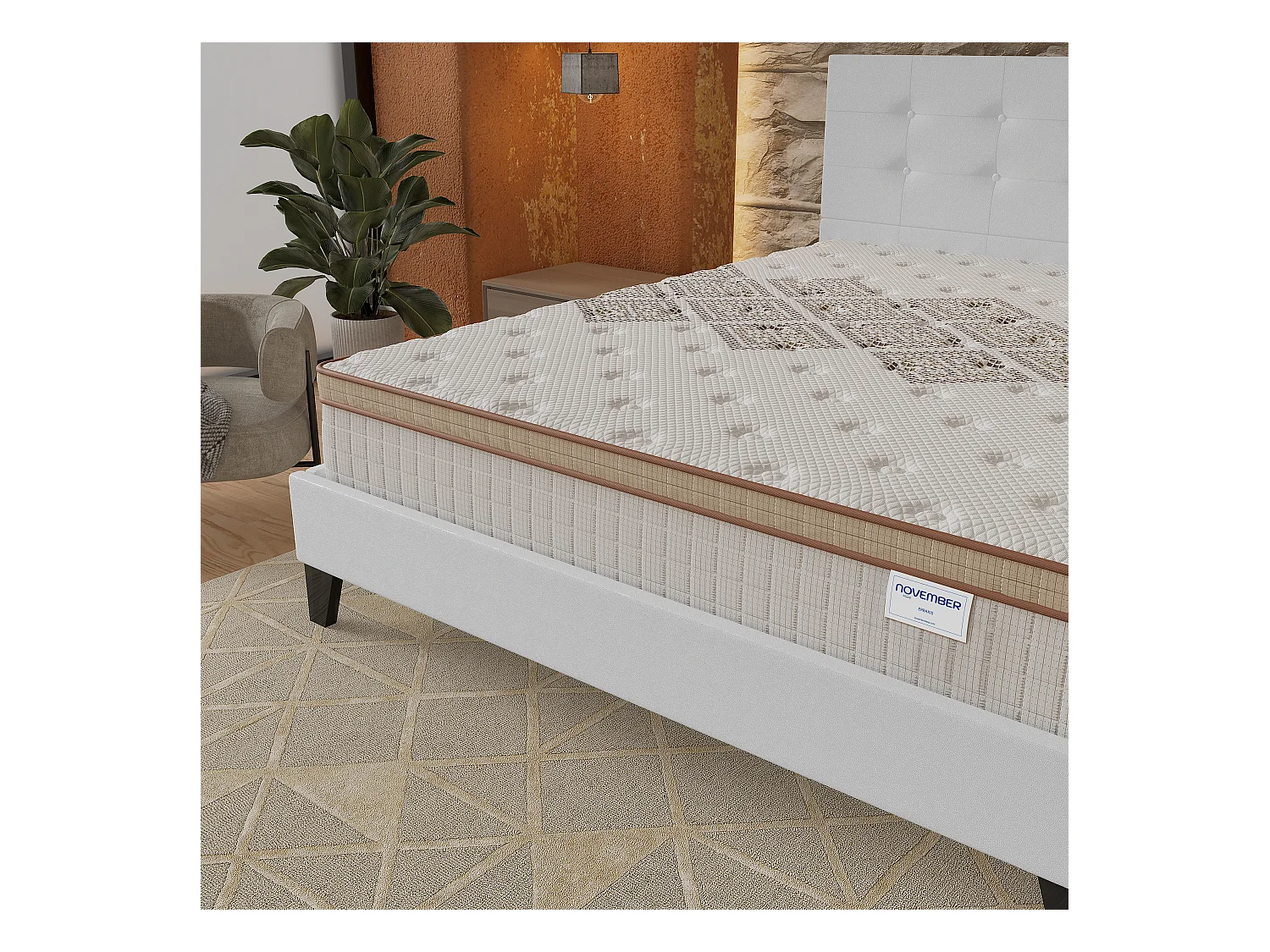Ensemble matelas + lit 120x190 cm, matelas 28cm ressorts ensachés, accueil mousse, lit à tête de lit capitonnée similicuir blanc