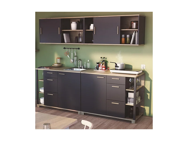 Móvel de Cozinha Suspenso AMBIHOME STUDIO 02 Preto/Carvalho C120xP40xA60cm