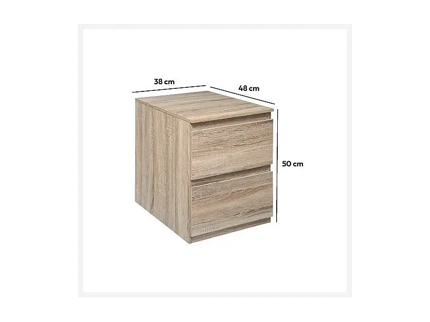 Table de Chevet 2 Tiroirs Design "Dolo" 50cm Naturel