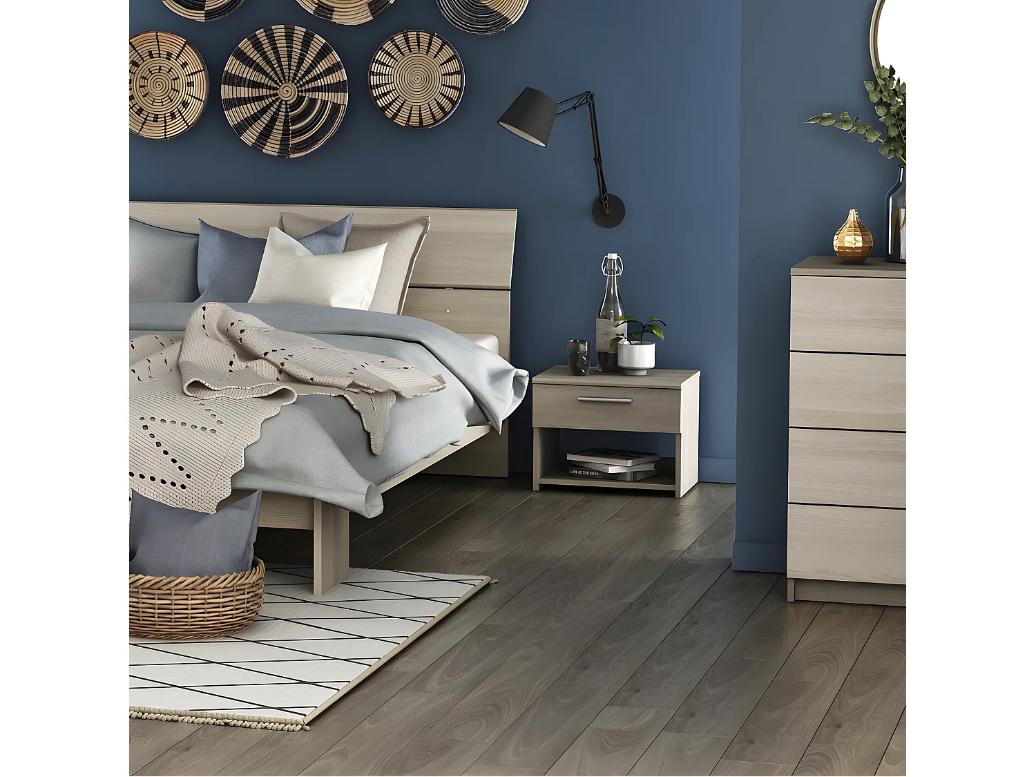 Table de chevet en bois "Pricy" - 1 tiroir - 1 niche - 43 x 32 x 32 cm - Beige