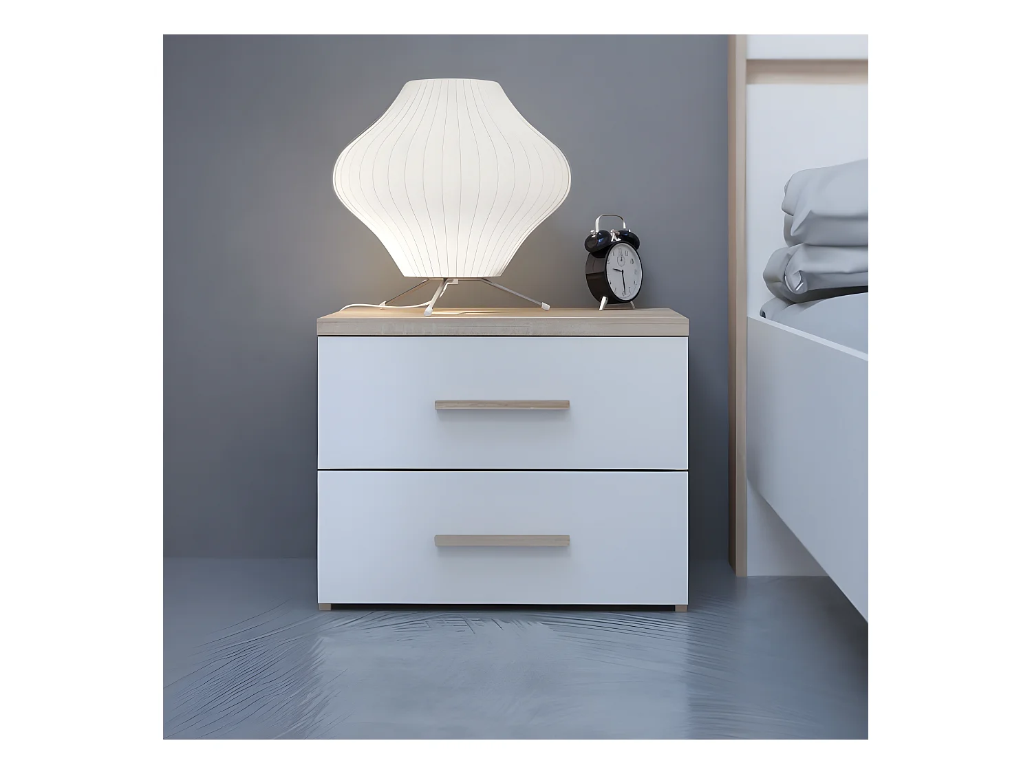 Chevet " Selena" - Chêne brossé / Blanc perle