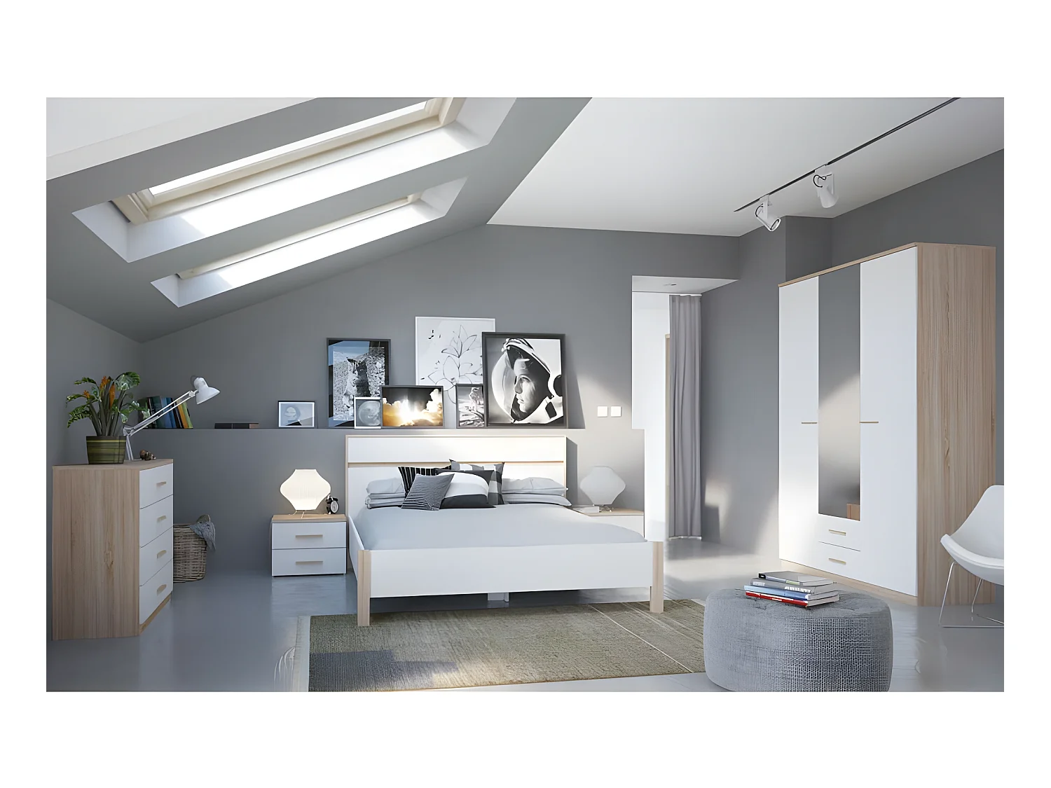 Chevet " Selena" - Chêne brossé / Blanc perle