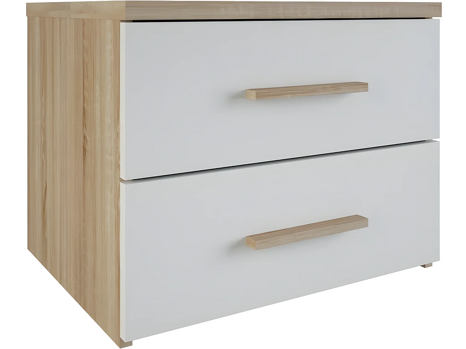 Chevet 2 tiroirs blanc et naturel Lena