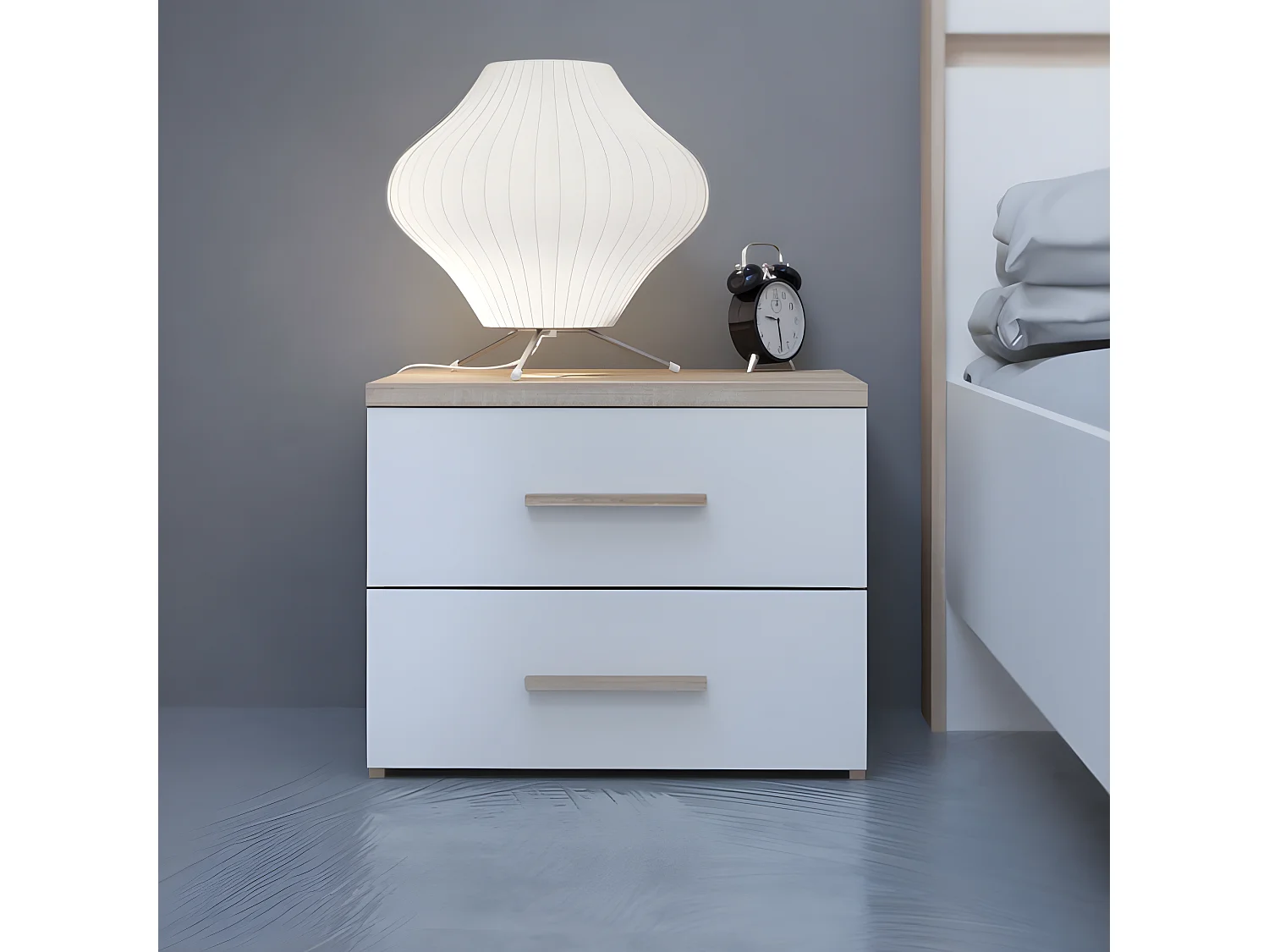 Chevet 2 tiroirs blanc et naturel Lena