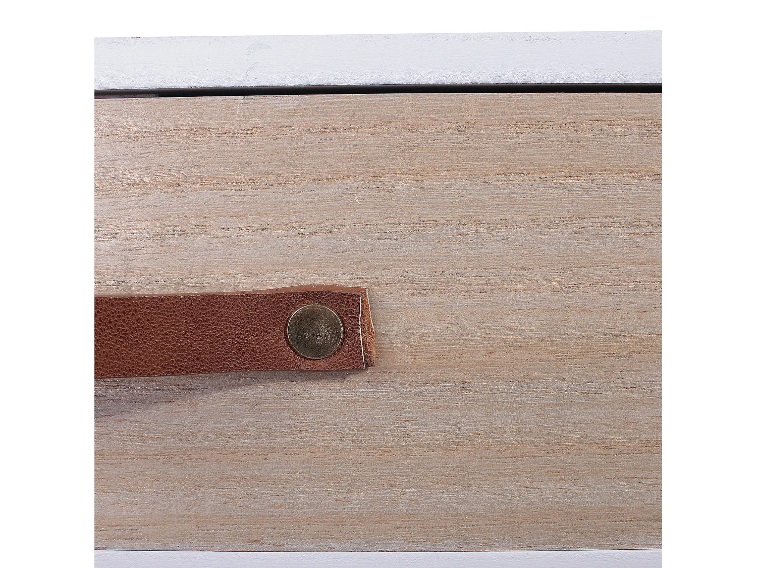 Skandinavischer Nachttisch mit Schublade und Henkel aus Leder