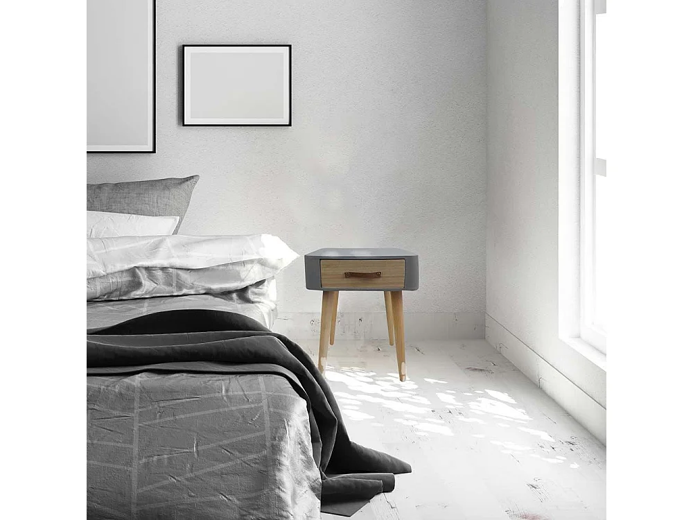 Skandinavischer Nachttisch mit Schublade und Henkel aus Leder