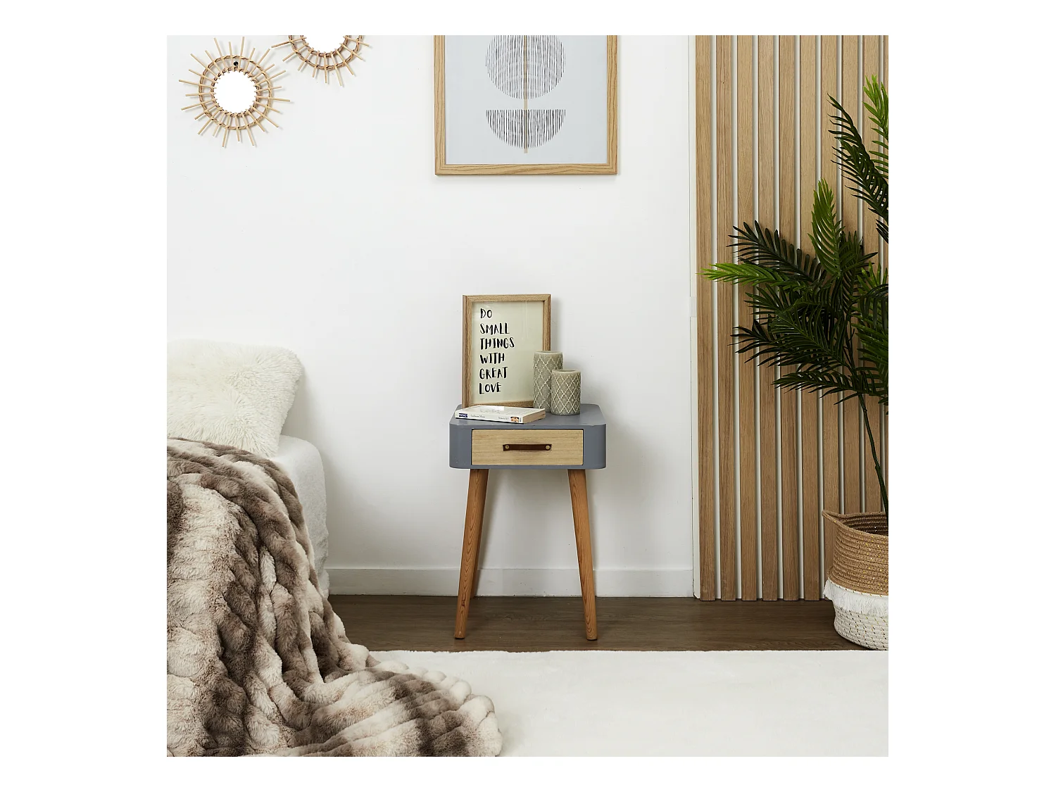 Chevet Gris 1 Tiroir En Bois Gris