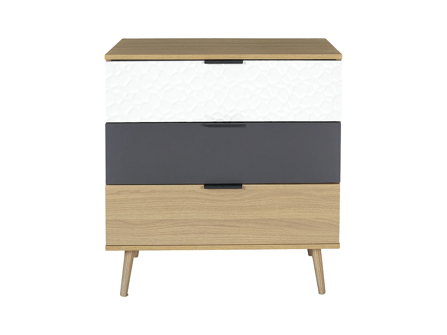 Commode 3 Tiroirs Sven Marron, Noir, Blanc