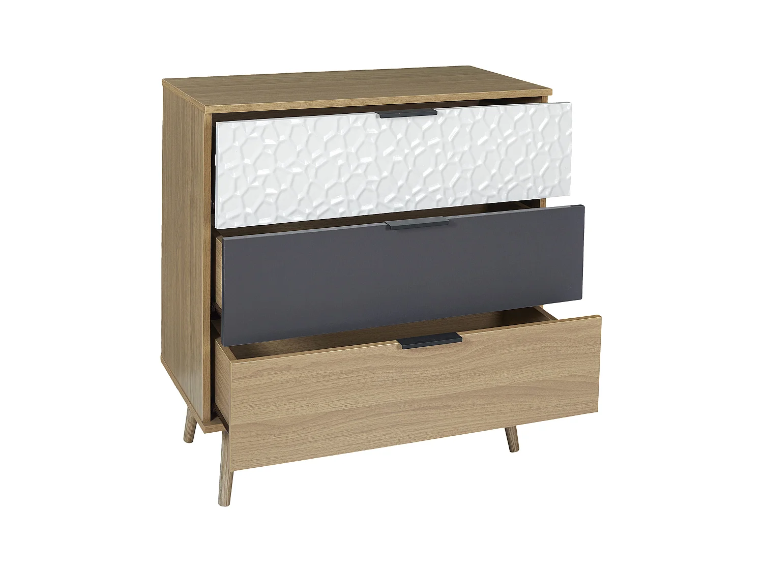 Commode 3 Tiroirs Sven Marron, Noir, Blanc